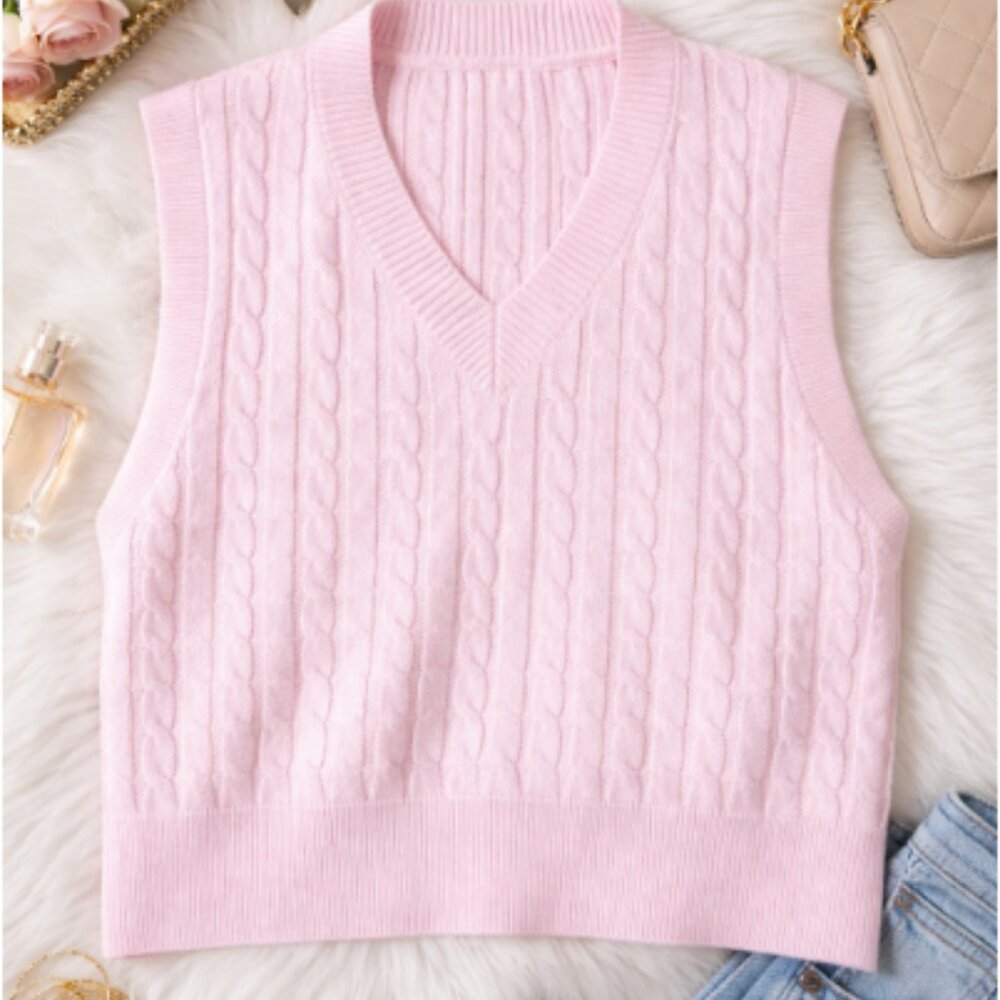 💗 Pink Cable Knit Sweater Vest – 💗 Size XL - Picture 3 of 3